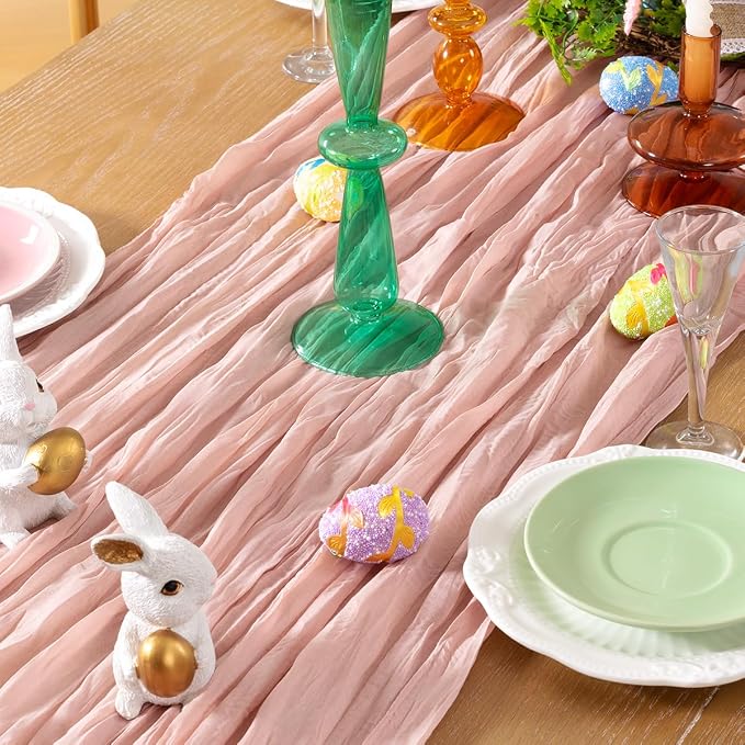 DeZerlor Dusty Pink Cheesecloth Table Runners 12 Pack Summer Boho Runners | - Image 2