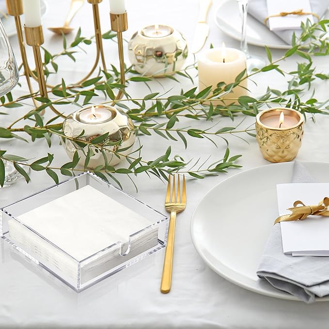 Acrylic Cocktail Napkin Holder for Table, Clear Beverage Napkin Holder Square Rectangle for Dinner, Kitchen, Bathroom, Restaurant, Bar (4 Pieces, 7 x 7 Inch)