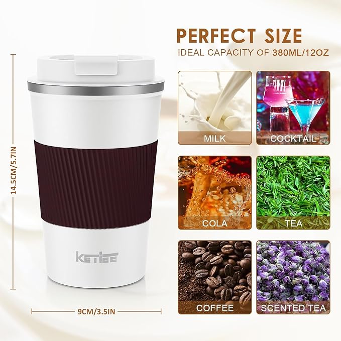KETIEE Travel Coffee Mug 12oz: Reusable Insulated Coffee Cup - Image 2