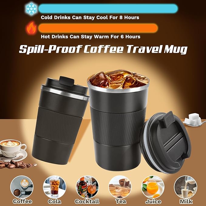 Vacuum Insulated Stainless Steel Travel Coffee Mug, Leak Proof Cup - Image 2