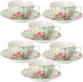 BTaT- Floral Tea Cups and Saucers, 7 oz, Fine Porcelain Teacup Set by BrewToATea