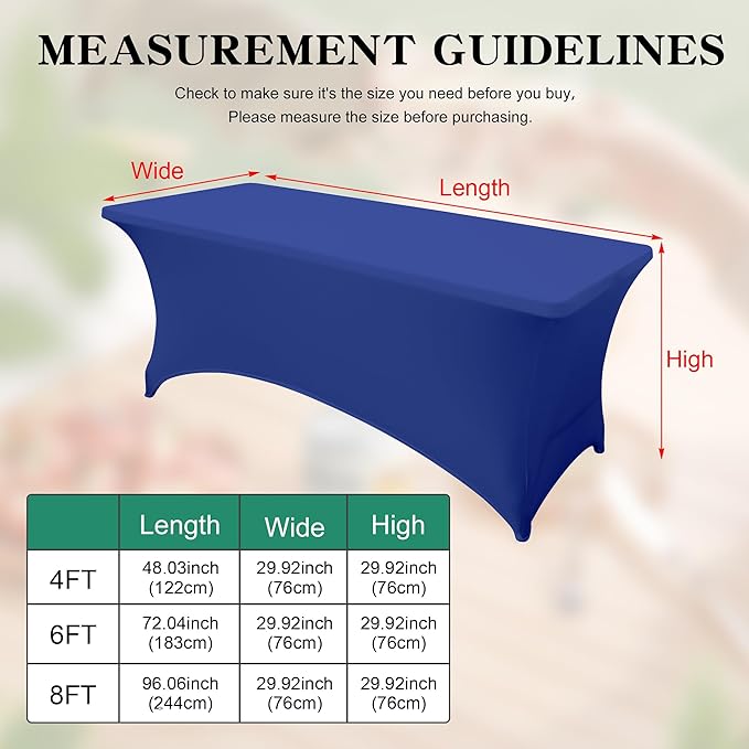 2Pack 4FT Table Cloth for Rectangular Fitted Events Stretch Gemstone Blue Table Covers Washable Spandex Tablecloth Protector for Party, Wedding, Cocktail, Banquet, Festival