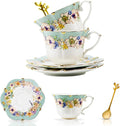 TATSUMI Country Roses Bone China Tea Cup and Saucer Set, 6 Pieces, Vintage Style by TATSUMI