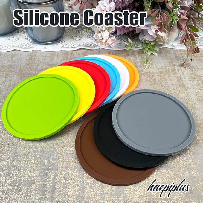 6 Pieces Silicone Coasters, Cup Coasters for Drinks, Heat Resistant Glass Cushion, Coffee Coaster for Table, Desk, Kitchen, Office, Bar Furniture Protection, Hot Cup Mat (Black)