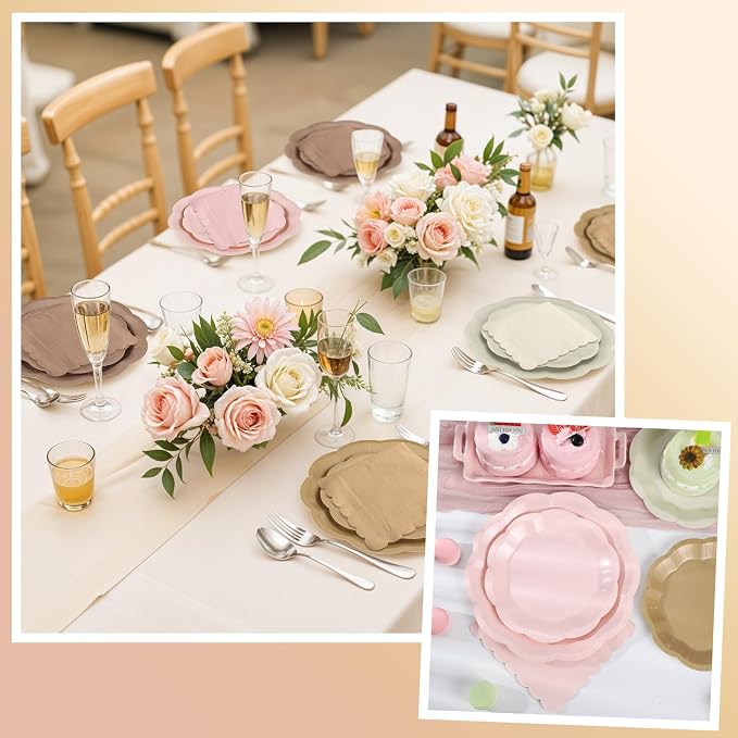 NatNarr Brown Plates And Napkins Set, 24 Guests, Boho Baby Shower | 24 Dinner - Image 5