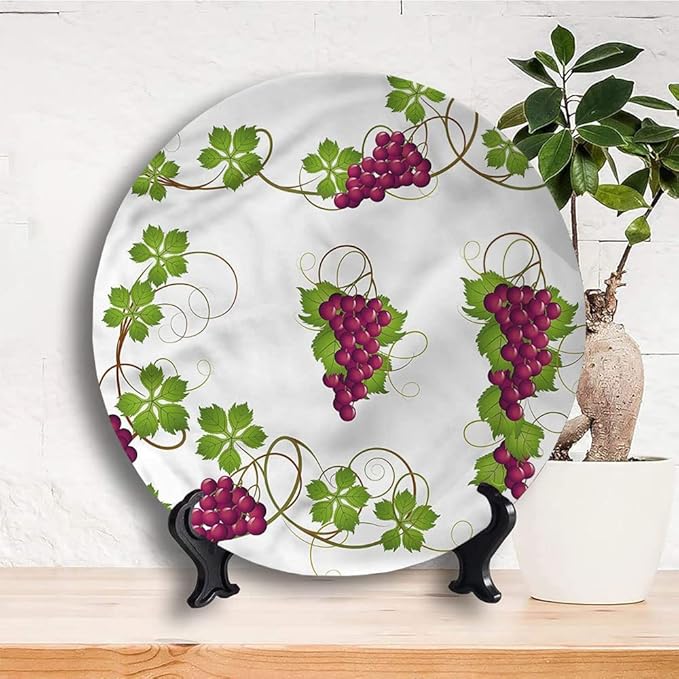 Ceramic Display Plate, Vine Ceramic Hanging Decorative Plate, Agriculture Harvest Yield, 10 Inch, Household Custom Ceramic Plate, Multicolor