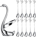 AnSaw Silver Swan Base With 10-Pcs Mini Leaf Coffee Spoon Holder Set-4.7" | by AnSaw