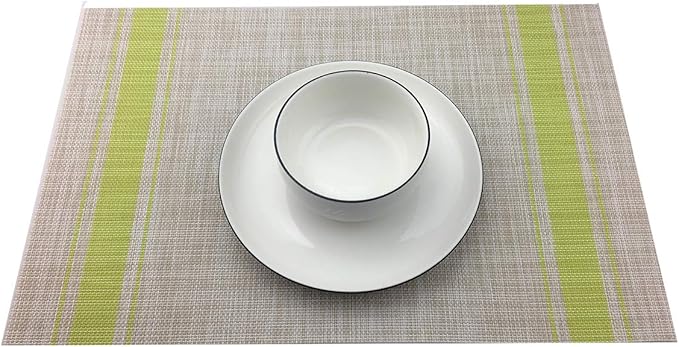 Gugrida Luxury Green Placemats Set of 6 Crossweave Woven Vinyl Placemat for Dining Table Kitchen Table Mats