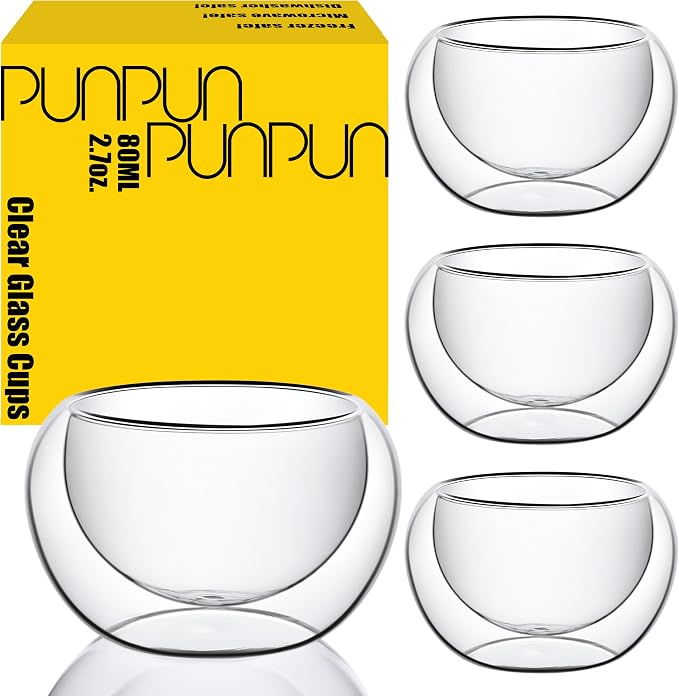 PunPun 2.7oz. 80ml Double Wall Borosilicate Glass Tea Cups Espresso Cups by PunPun