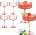 6 Pcs Ribbed Martini Glasses 10 oz Disposable Plastic Vintage Ribbed Coupe Glasses Unbreakable Dessert Parfait Glassware for Wedding Birthday Party Supplies (Pink)
