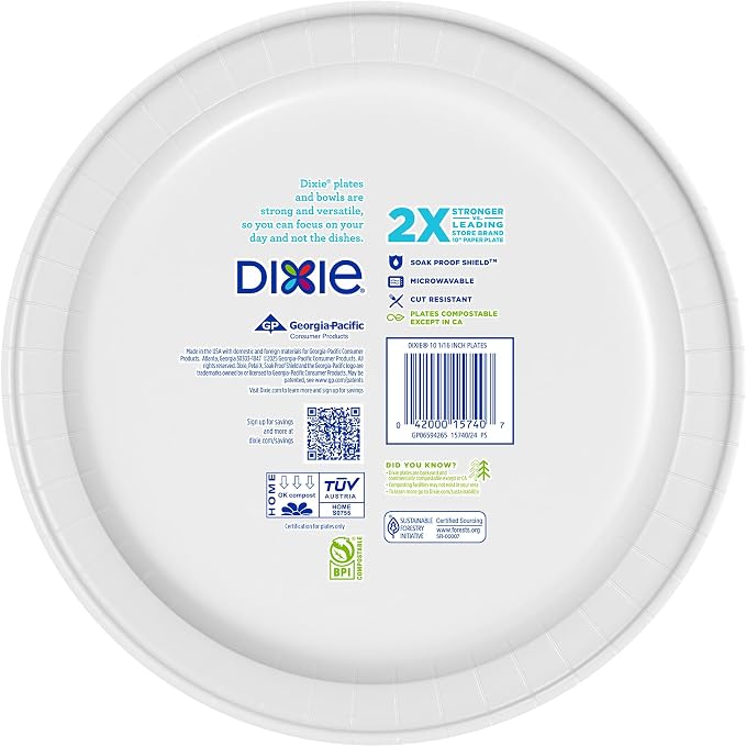 Dixie Large Paper Plates, 10 Inch, 2X Stronger*, Microwave-Safe, Soak-Proof - Image 8