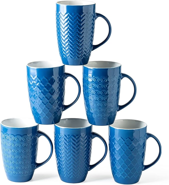 AmorArc 20 oz Large Coffee Mugs Set of 6, Embossed Ceramic Coffee Mugs by AmorArc
