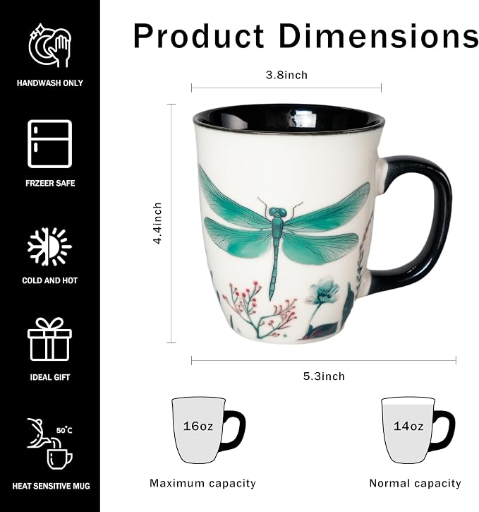 16 oz Dragonfly Coffee Mug, Color Changing Cup | Ceramic Coffee Cup, Heat - Image 3