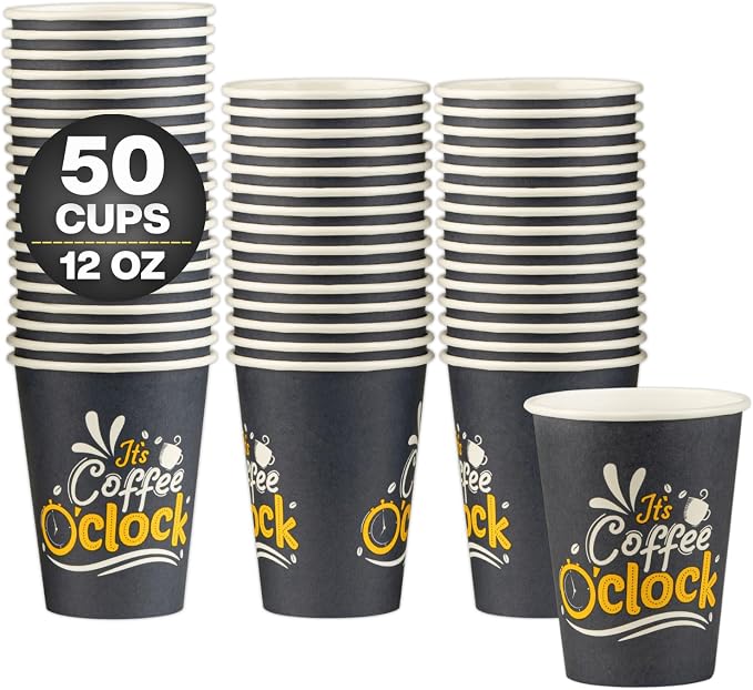 Disposable Coffee Cups, To Go Paper Hot Cups, Coffee O'Clock Design by SMYGOODS