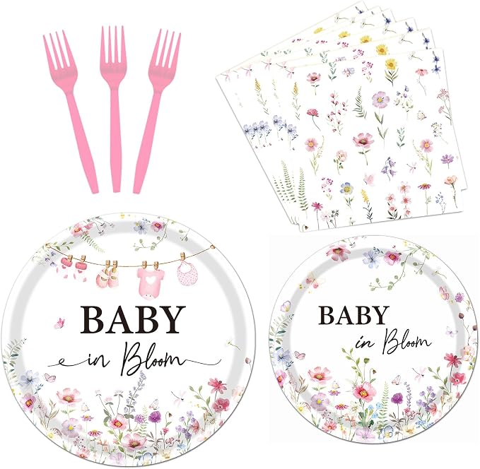 Rakuto Baby in Bloom Baby Shower Decorations Tableware Supplies, Wildflower by Rakuto