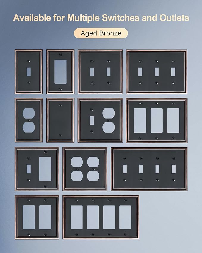 4-Pack Single Toggle Light Switch Cover Plate, Durable Solid Zinc Alloy Decorative Switch Plate Covers, Aged Bronze 1 Gang Wall Plate, Corrosion Resistant