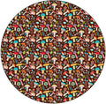Round Edge Closing Tablecloth, Mushrooms Elastic Edged Tablecloth, Attractive Various Cartoon Leaves and Mushrooms Graphic, Fit Round Tables 56inch Diameter, Buffet Table, Parties, Holiday Dinner