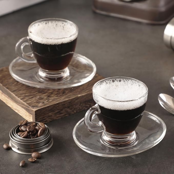 Espresso Cups with Saucers and Spoons Set of 6, Glass Demitasse Cups - Image 5