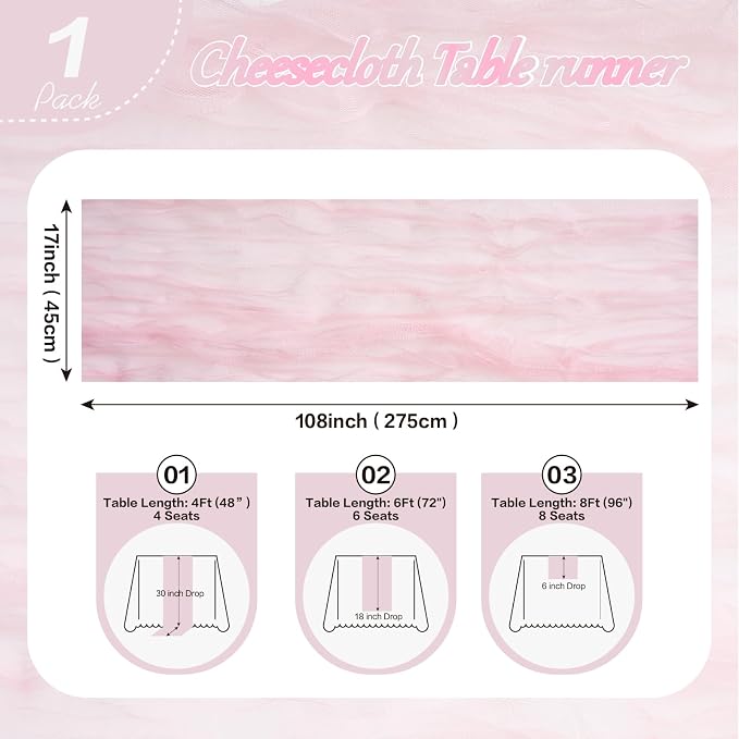 Pink Cheesecloth Table Runner Summer Halloween Christmas 10Ft Cheese Cloth - Image 3