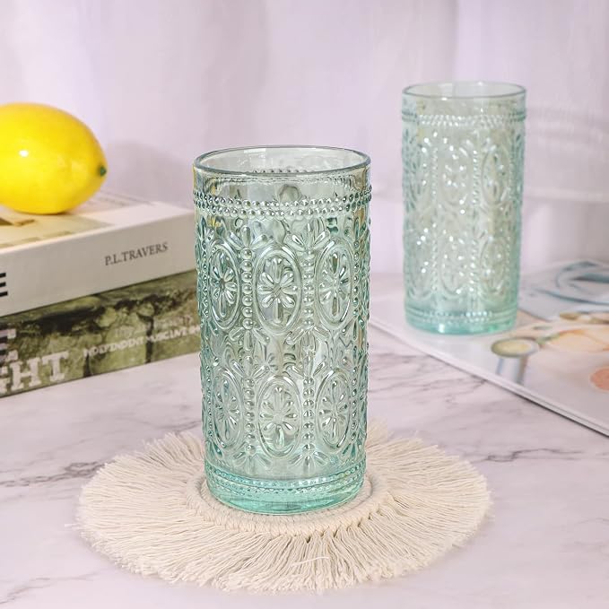 abrwyy Green Drinking Glasses, Vintage Glassware, 12oz Highball Glasses | - Image 5