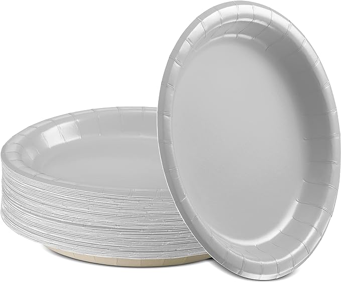 Disposable Paper Plates Silver, 7 Inch Paper Dessert Plates, Strong and Sturdy Disposable Plate for Party, Dinner, Holiday, Picnic, or Travel Party Plate, Pack of 50