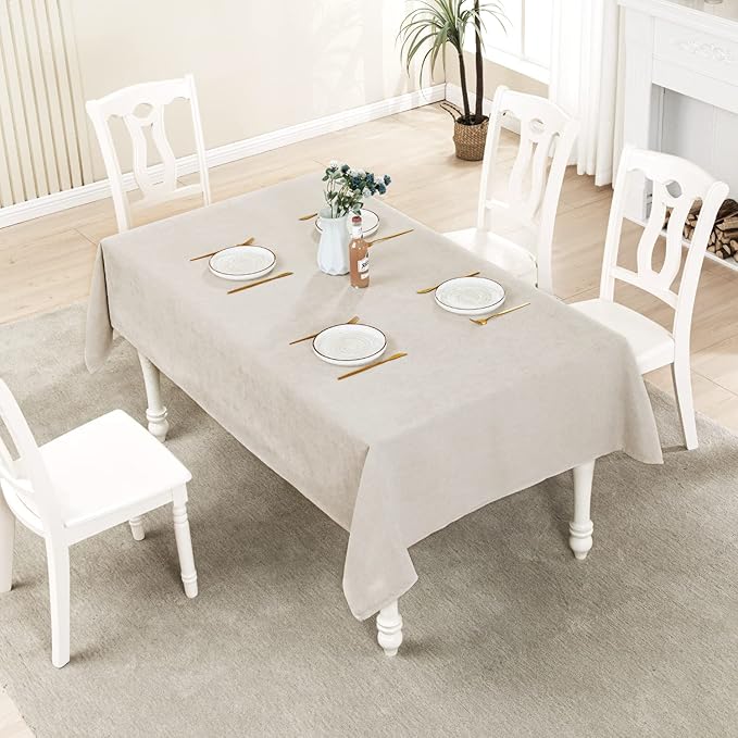 BALCONY & FALCON Rectangle Tablecloth Washable Wrinkle Resistant and Water Proof Table Cloth Decorative Linen Fabric Tablecloths for Dining Parties Kitchen Wedding and Outdoor Use (Beige, 57x118)