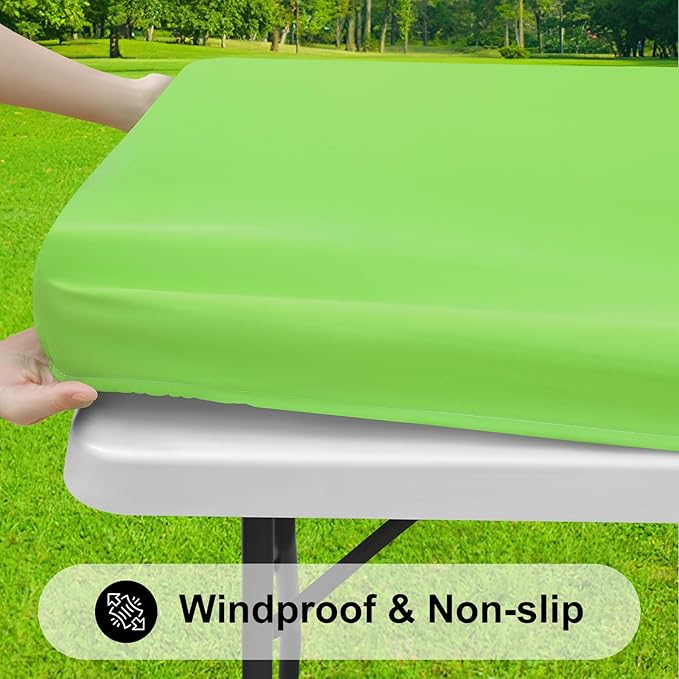 Smiry Rectangle Tablecloth, Elastic Fitted Flannel Backed Vinyl Tablecloths for 8ft Folding Tables, Waterproof Wipeable Table Covers for Indoor, Outdoor, Picnic and Camping (Lime Green, 30"x96")