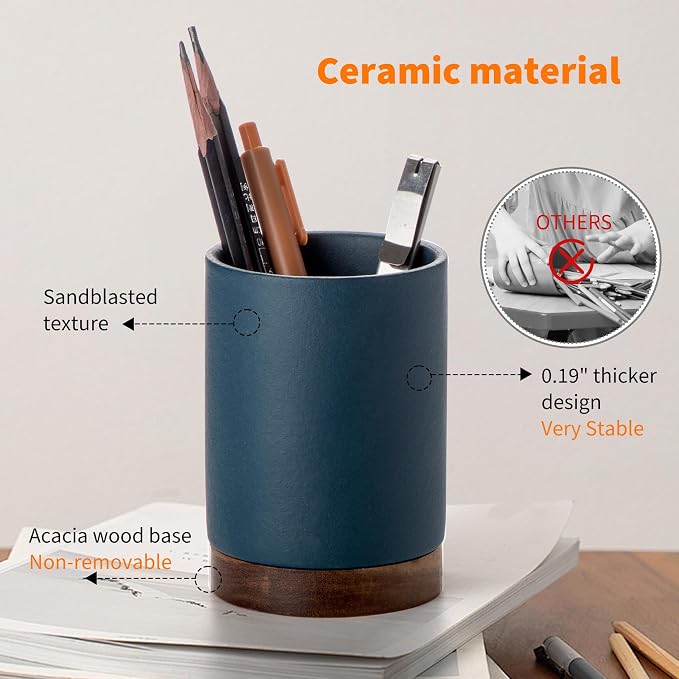 Ceramic Pen Holder for Desk, Pencil Cup, | Organizer and Makeup Brush Holder - Image 3
