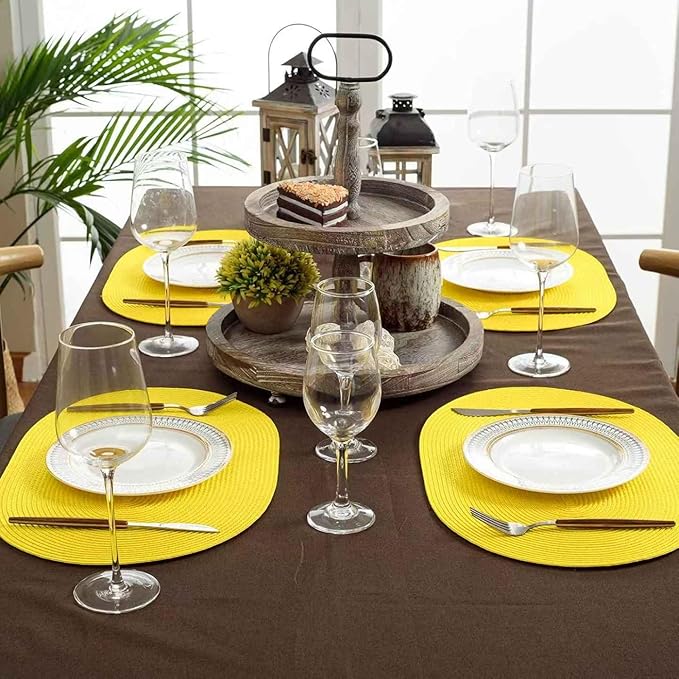 FunWheat Oval Braided Placemats Set of 4 Table Mats for Dining Tables Washable Heat Resistant Place Mats for Indoor Outdoor Use 12 x18 Inch (Oval Yellow, 4pcs)