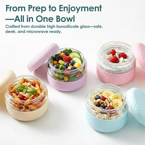 16 oz Glass Lunch Bowl Container with Lid | Leak & Spill Proof, BPA-Free, Microwave & Dishwasher Safe, Airtight Meal Prep & Food Storage Jar for Lunch, Salad, Soup, Overnight Oats, Stew, Yogurt