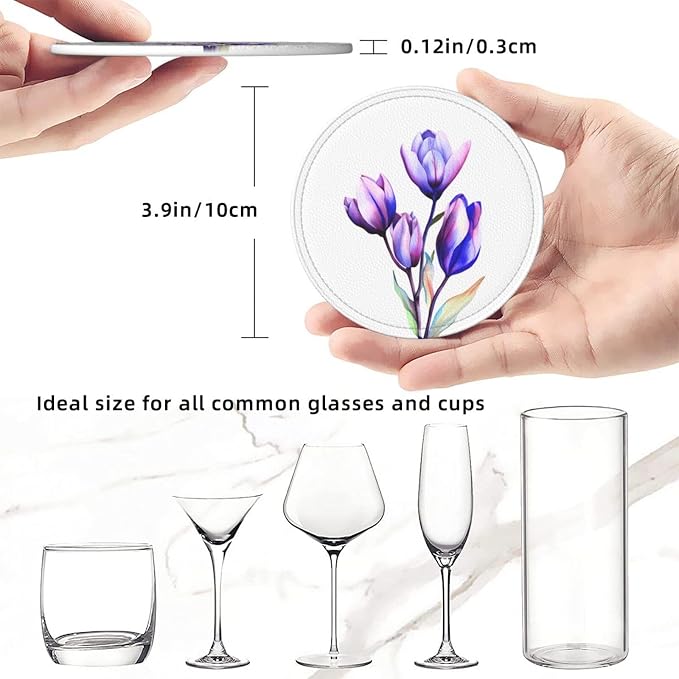Purple Flower Tulip Leather Coasters Set of 6 - Image 3
