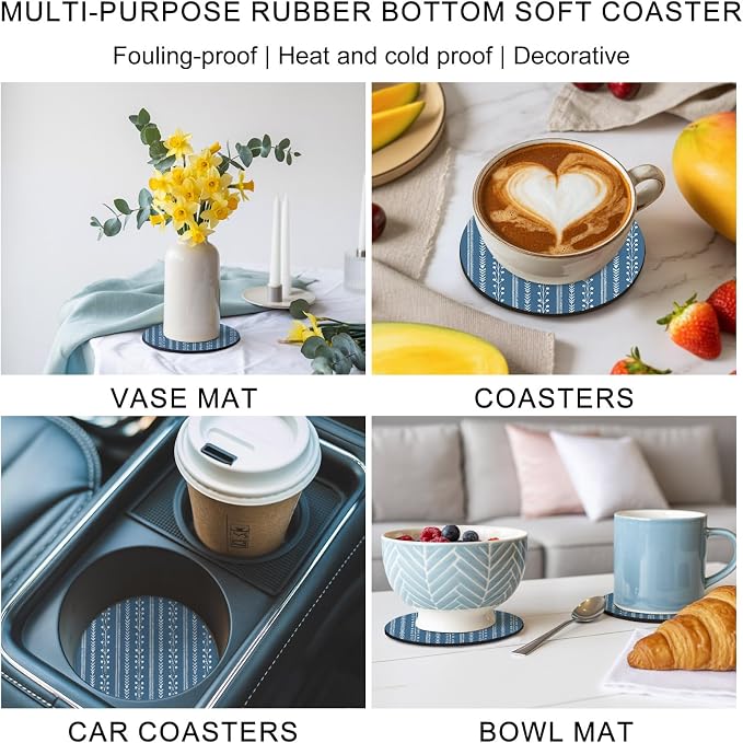 Blue Striped Coasters Set of 4, Absorbent Coasters - Image 6
