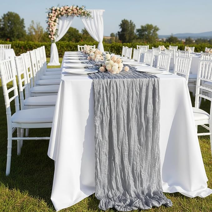 1 Pack Grey Cheesecloth Table Runner 120 Inch Boho Wedding Decor | Cheesecloth - Image 8