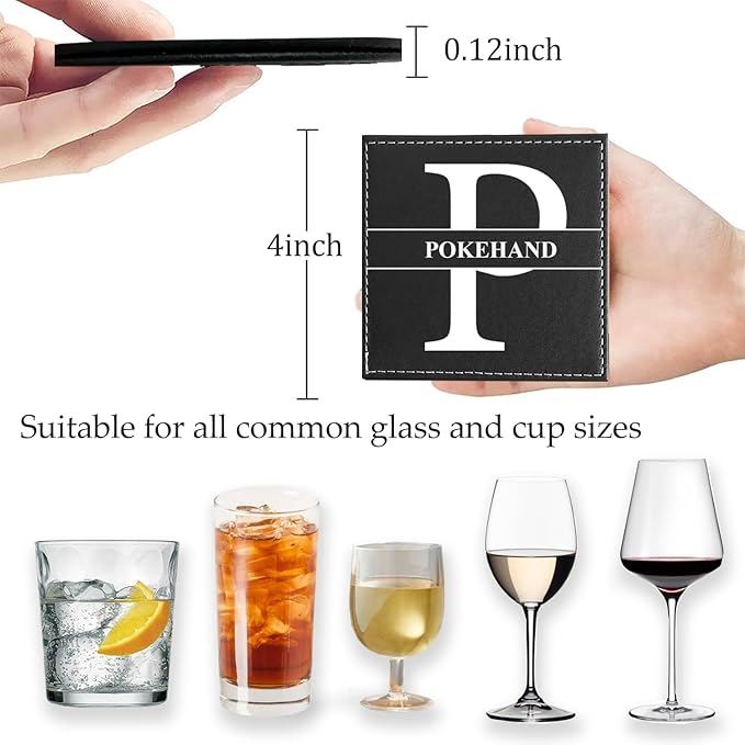 Personalized Coasters,Custom Set of 6 Leather Coaster for Drinks with Holder,DIY Customized with Name/Photo/Logo Non-Slip, Heat Resistant, Waterproof for Bars, Kitchens, Home Apartments