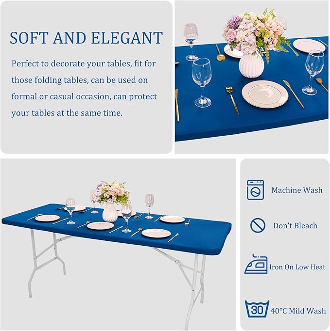 4 Pack Spandex Tablecloth Table Top Cap Cover Washable Elastic Rectangle Tablecloth for 6 FT Folding Tables for Indoor Outdoor Party (72 x 30 Inches, Blue)