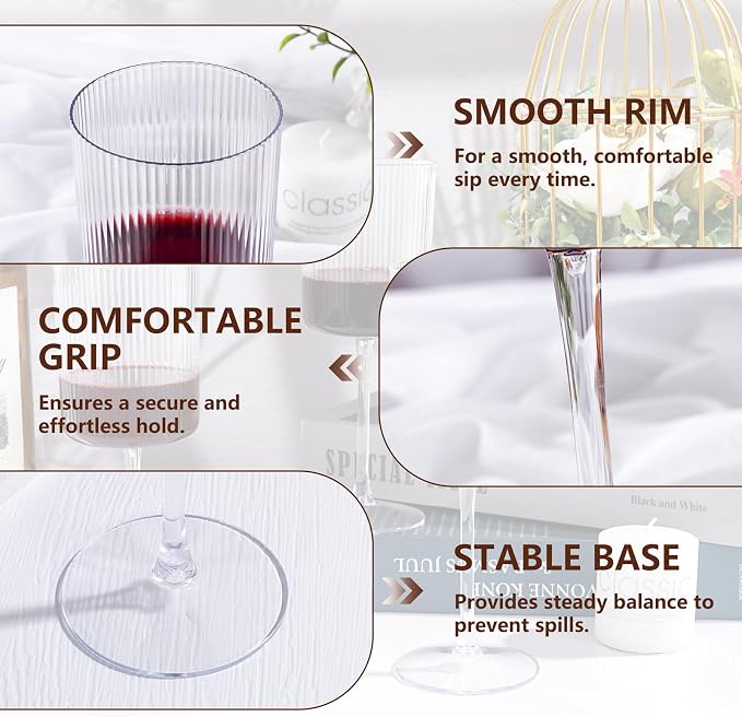 YOUBET 24Pack Plastic Ribbed Wine Glasses - Image 3