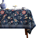 patdrea Designer Vintage Dark Blue Linen Rectangle Tablecloth,Navy French Floral and Birds Pattern Table Cloth,Decoration Table Cover for Kitchen,Dining,Tea Party,Home,Christmas,63"*102"