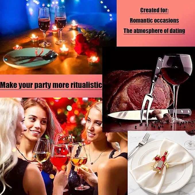 Christmas Napkin Rings Set of 12 Sparkly Rhinestone Red Wine Bottle Napkin - Image 7