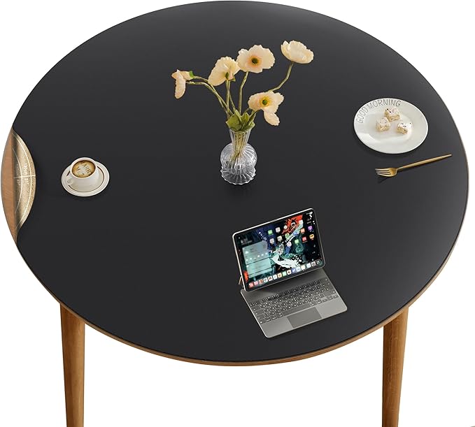 CENNBIE 54/51/47/43/40 Inches Round Table Mat - Cork Leather Placemats - Suitable as Side Dining Coffee Table Cover - Can Be Cut to Fit (Black)