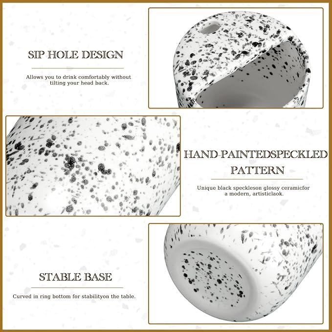 Ceramic Coffee Mug with Sip Hole 10 oz Speckled Pattern Coffee Cup Retro Hand - Image 3