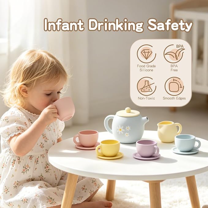 Silicone Tea Set for Toddlers 1-3, Pretend Play Tea Party Set Toys | Pretend - Image 2