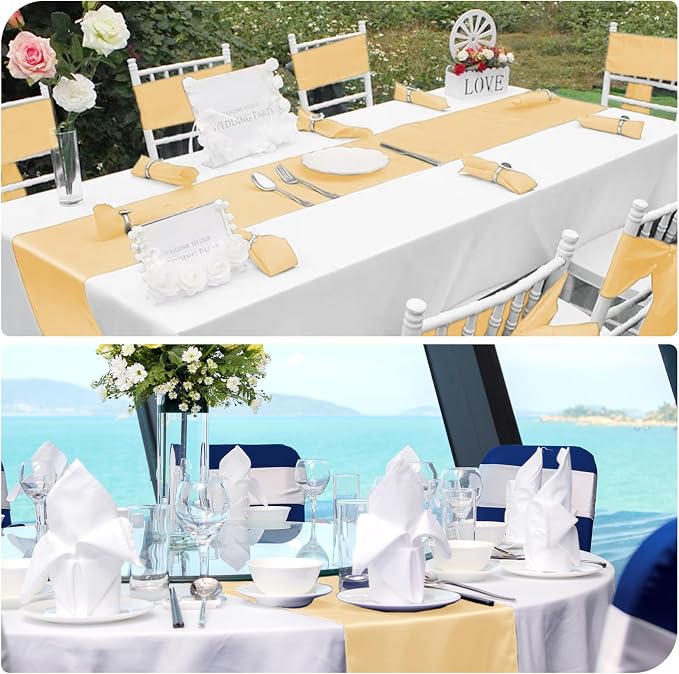 12 Pack Champagne Satin Table Runner 12 x 108 Inch Long Premium Table Runners - Image 6