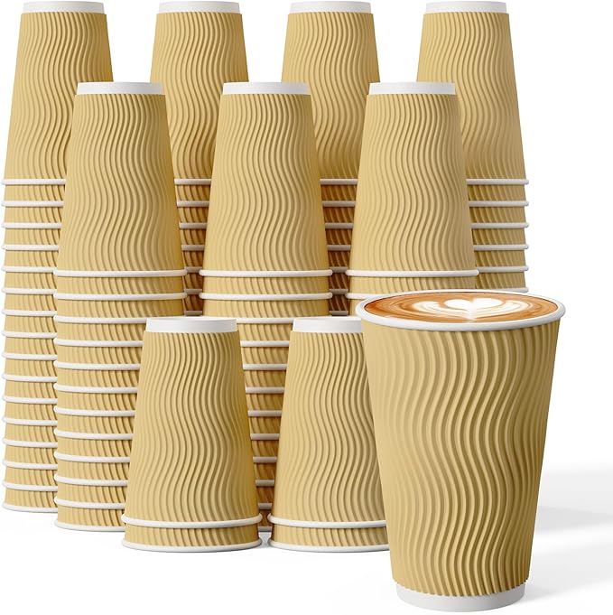 90 Count 16 oz Coffee Cups, Insulated Ripple Wall Paper Hot Cups, Leak-Proof by DailyPack