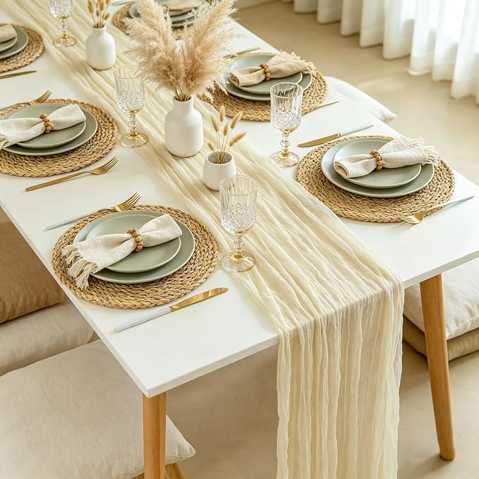 10 Pack Beige Cream Cheesecloth Table Runner 35x120 Inches, Summer Farmhouse - Image 2