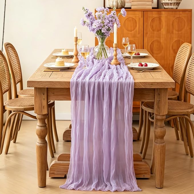 3Pcs Lilac Table Runner, 10FT Rustic Gauze Lavender Table Runner 35*120inch - Image 6