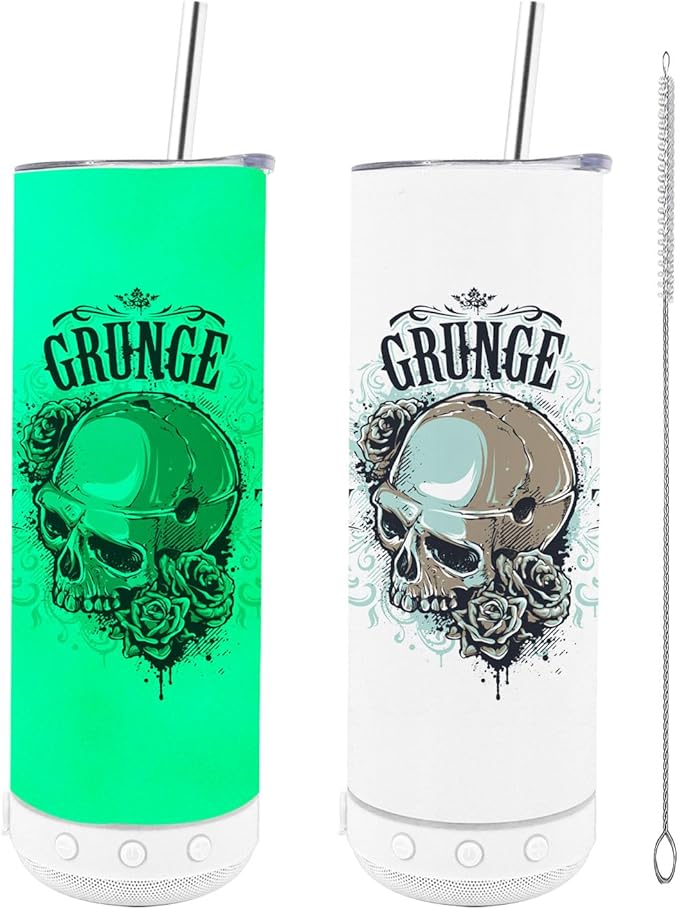 20oz sublimation Music Speaker Tumbler Blank Bulk white with Glow Green 1pack,Straight music mug with straw, lid, straw brush,Reusable Travel Coffee Mug For Men and Women
