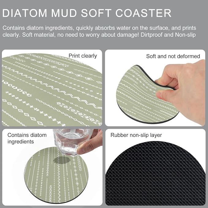 Sage Green Coasters Set of 6, Absorbent Coasters - Image 9
