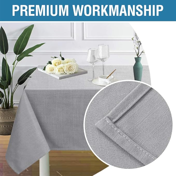H.VERSAILTEX Linen Textured Table Cloths 60 x 104 Inch Premium Solid Tablecloth Spill-Proof Waterproof Table Cover for Dining Buffet Feature Extra Soft and Thick Fabric Wrinkle Free, Grey