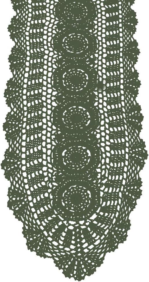 Cotton Handmade Crochet Lace Table Runner Olive Green 12x36 Inch | Oval by KEPSWET