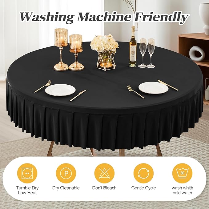 4 Pack Black Spandex Round Tablecloths for 60 Inch Tables, Stretchy Fitted 5FT Cloths, Wrinkle-Free Cover With Skirt for Wedding Party Dining Banquet